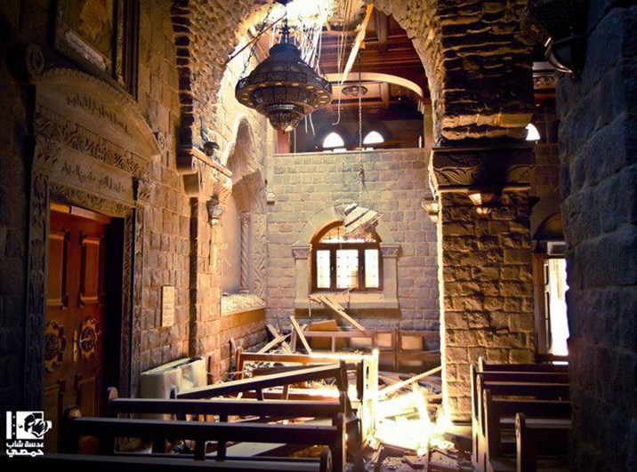 Schäden an der Kirche Umm al-Zinar in Homs